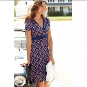 LL Bean Navy Blue & Pink Nautical Plaid Short Sleeve Dress XL